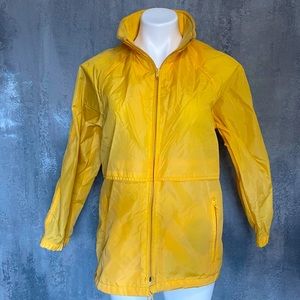 Eddie Bauer yellow rain jacket with zip hood